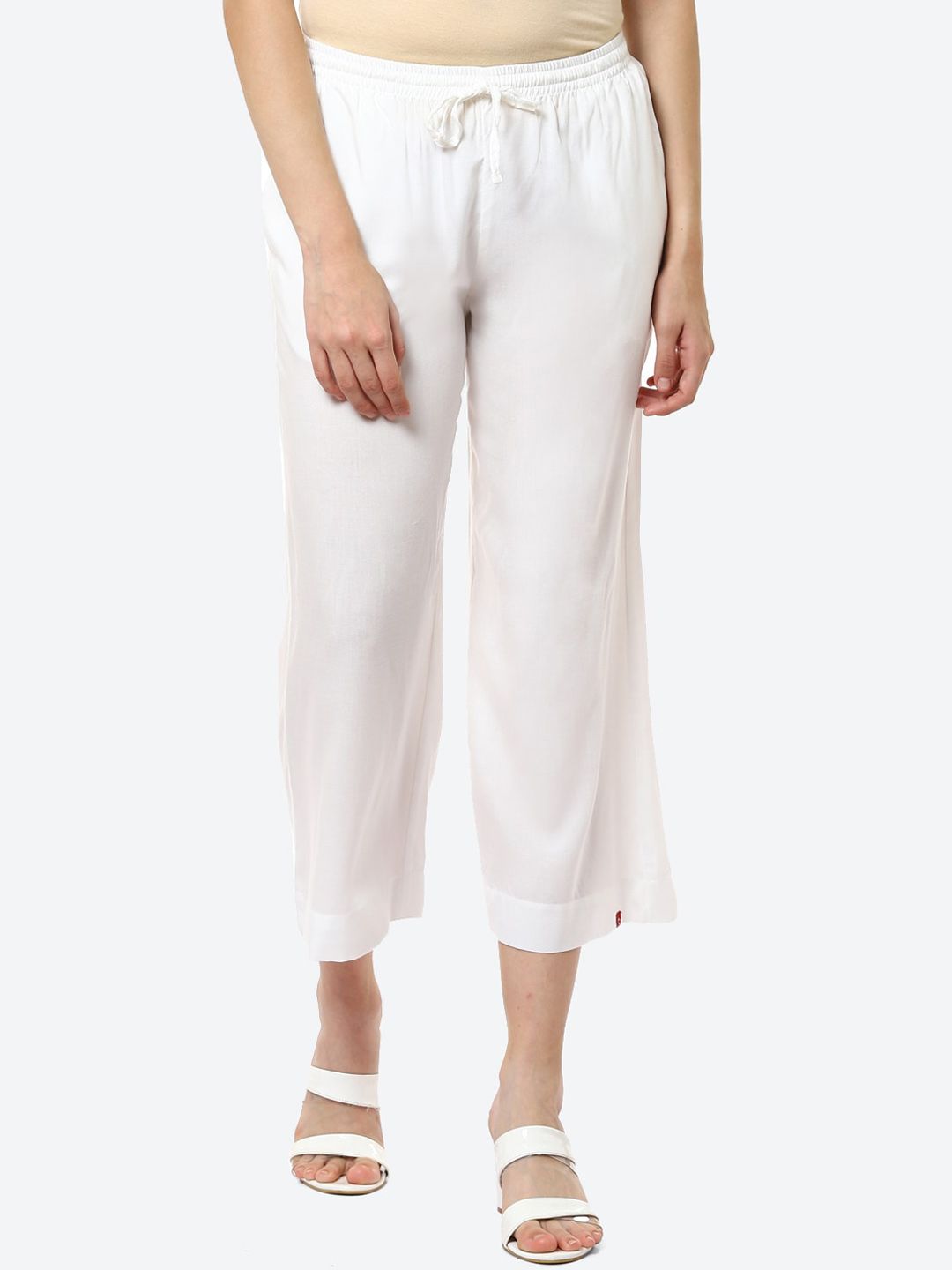 Biba Women Plus Size Off White Straight Fit Culottes Trousers Price in India