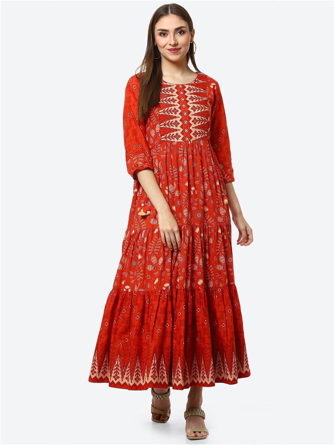 Biba Rust Ethnic Motifs Ethnic Maxi Dress Price in India