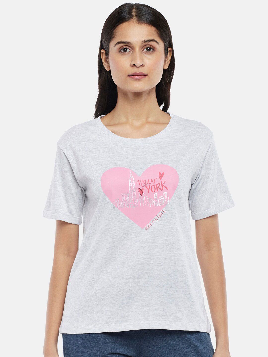 Dreamz by Pantaloons Women Grey Printed Lounge tshirt Price in India