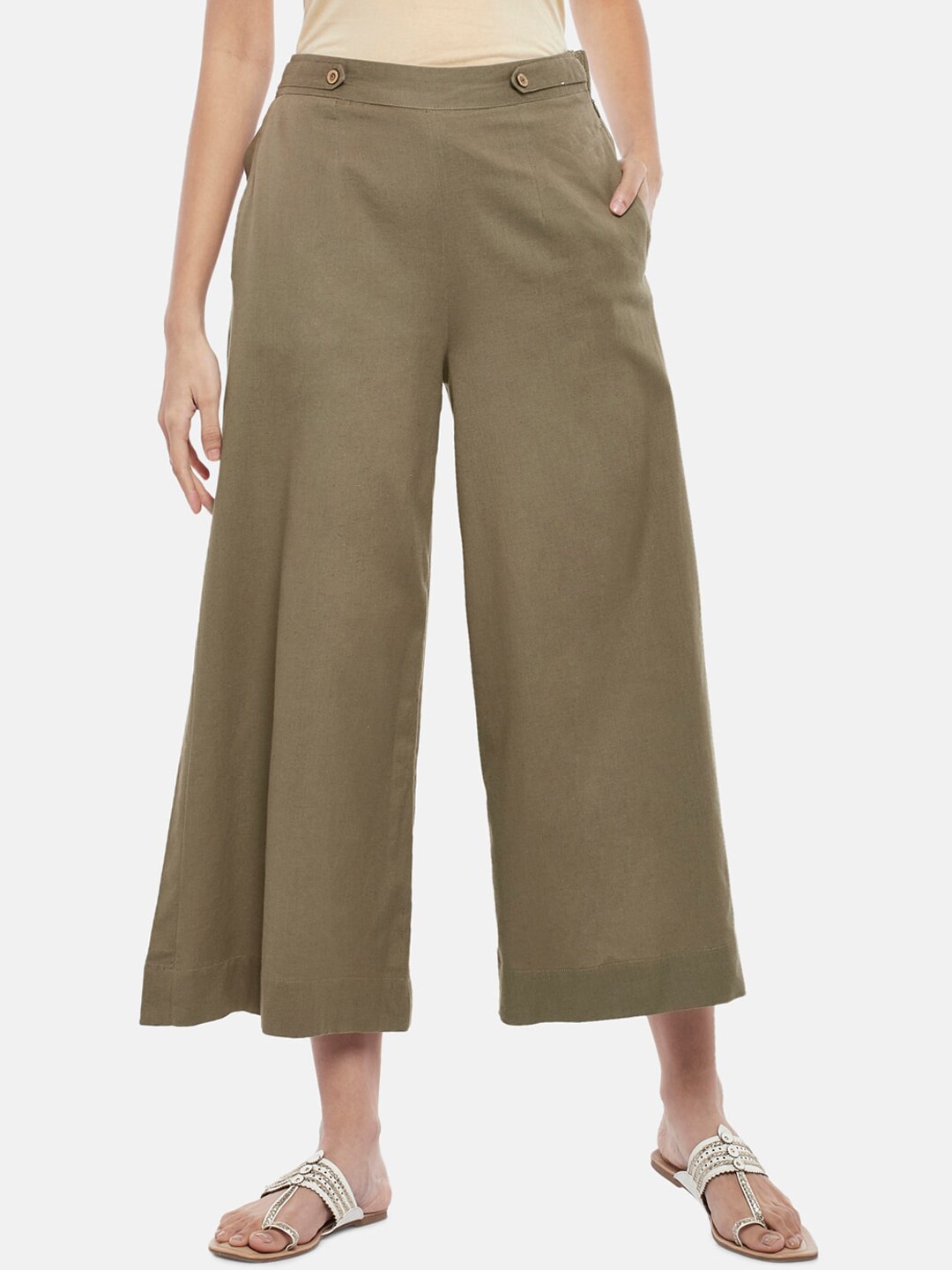 AKKRITI BY PANTALOONS Women Olive Green Solid Cotton Culottes Price in India