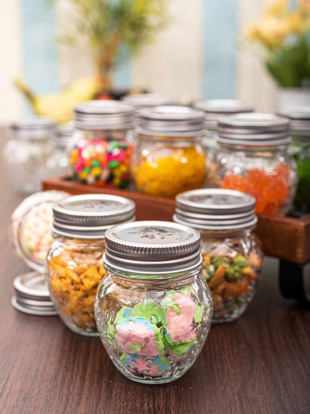 White Gold Set Of 12 Transparent & Silver-Toned Glass Storage Jars with Lid Price in India