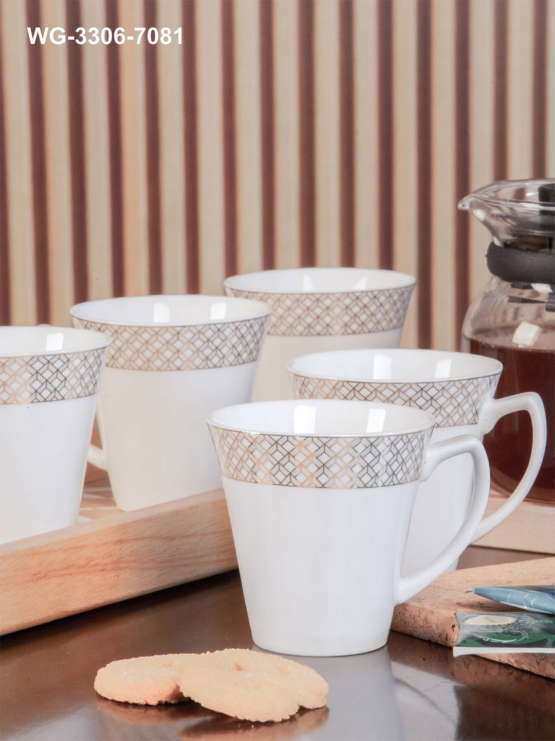 White Gold Set of 6 White & Gold-Toned Printed Porcelain Glossy Cups Price in India