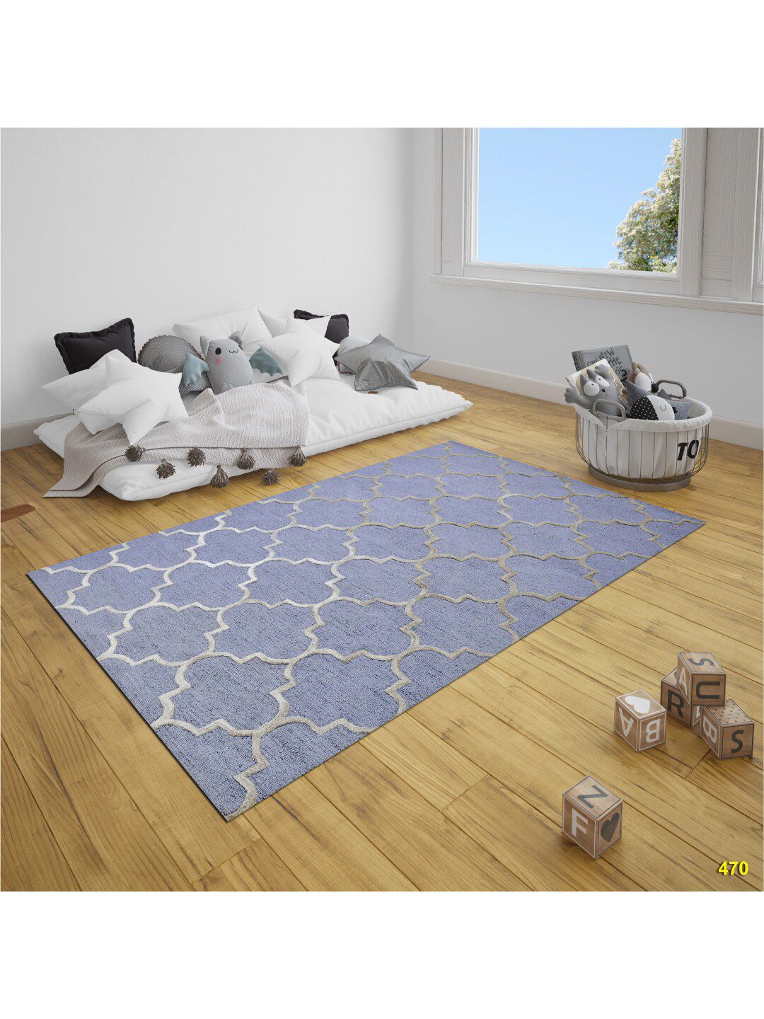 SANDED EDGE Blue Tufted Wool Floor Carpet Price in India