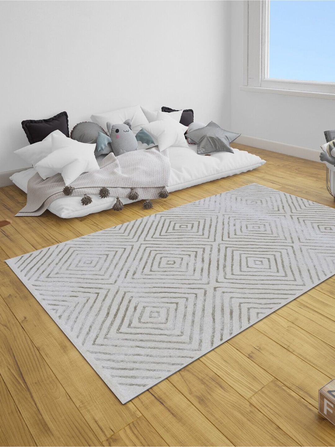 SANDED EDGE Grey Textured Wool Floor Carpet Price in India