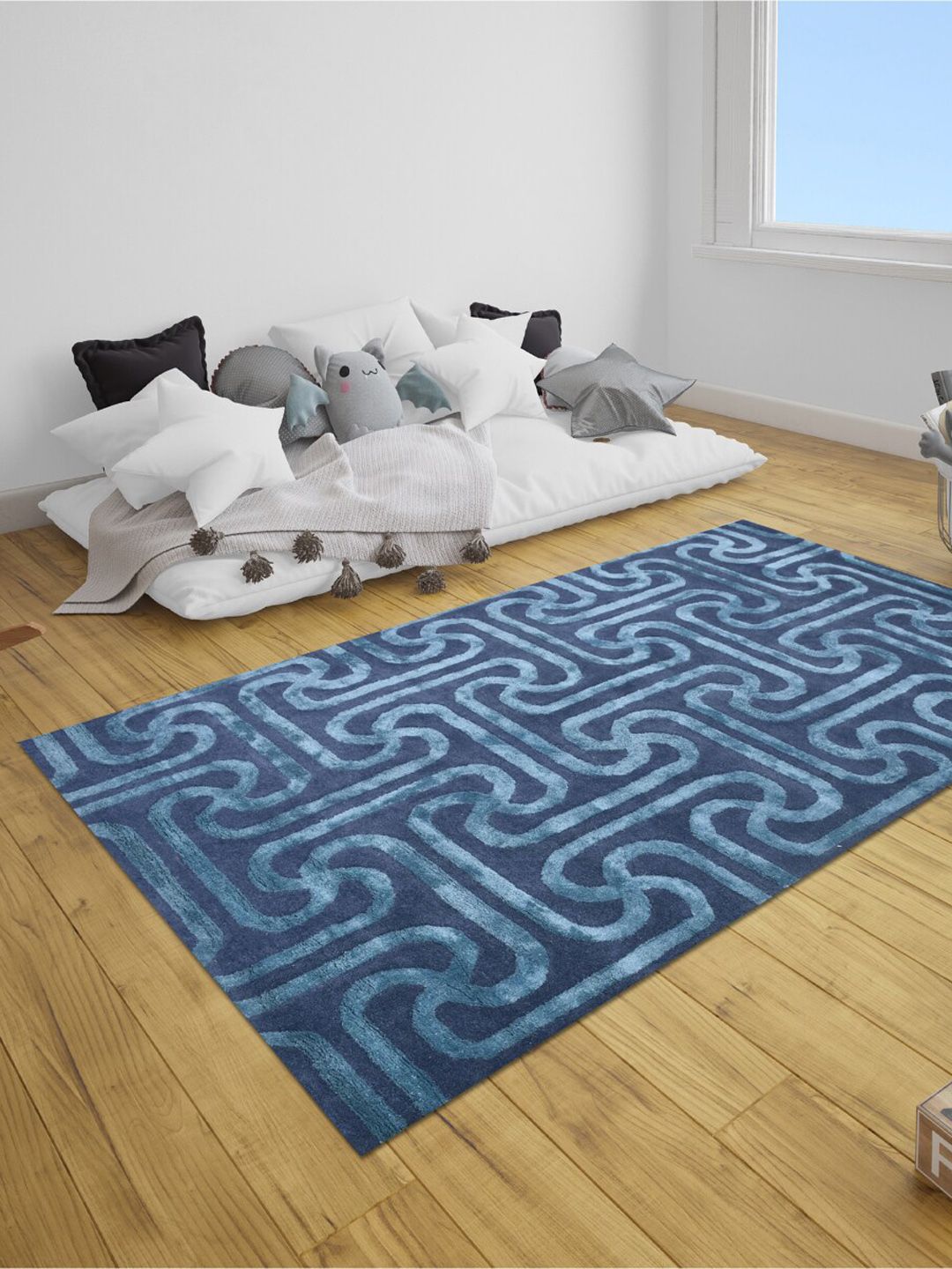 SANDED EDGE Blue Tufted Wool Floor Carpet Price in India