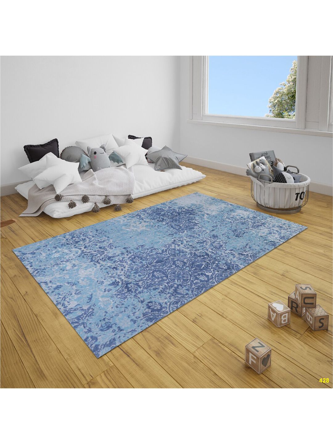 SANDED EDGE Blue Hand Made Wool Carpet Price in India