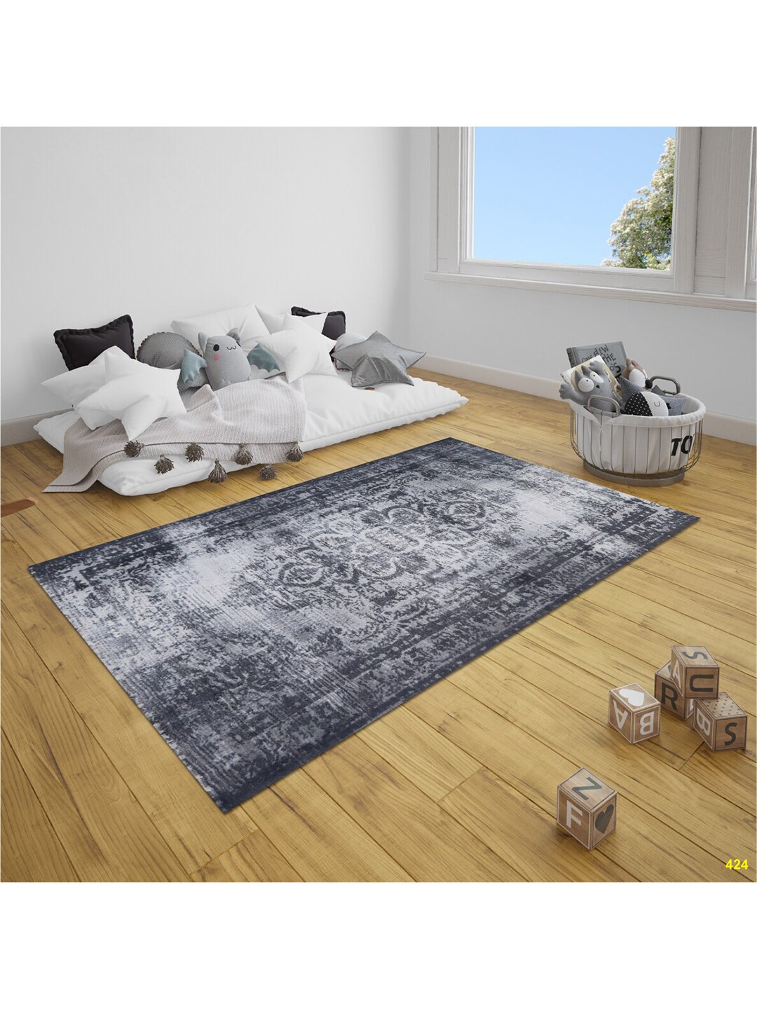 SANDED EDGE Black & White Traditional Printed Rectangular Wool Carpet Price in India
