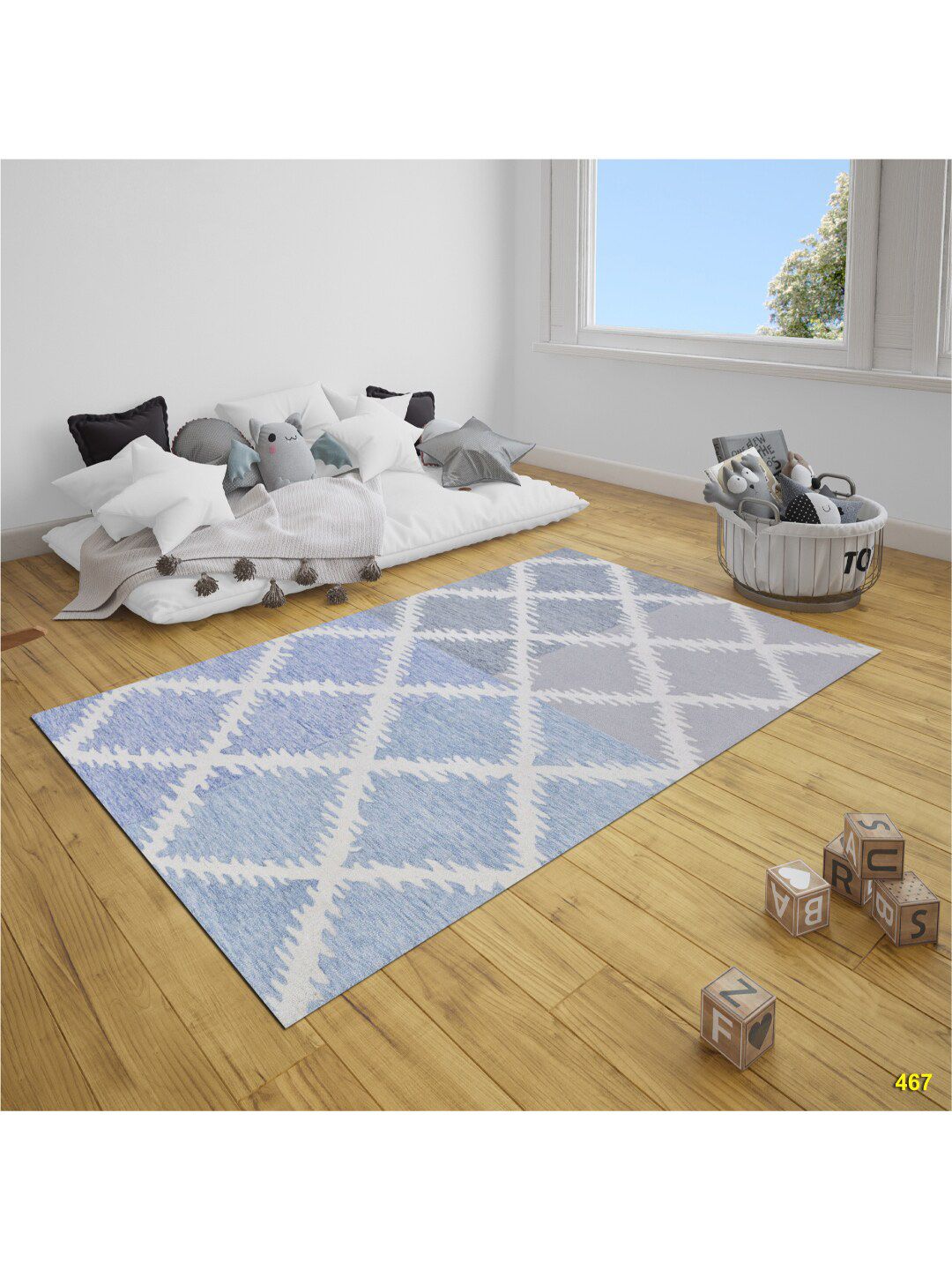 SANDED EDGE Blue Solid Wool Floor Carpets Price in India