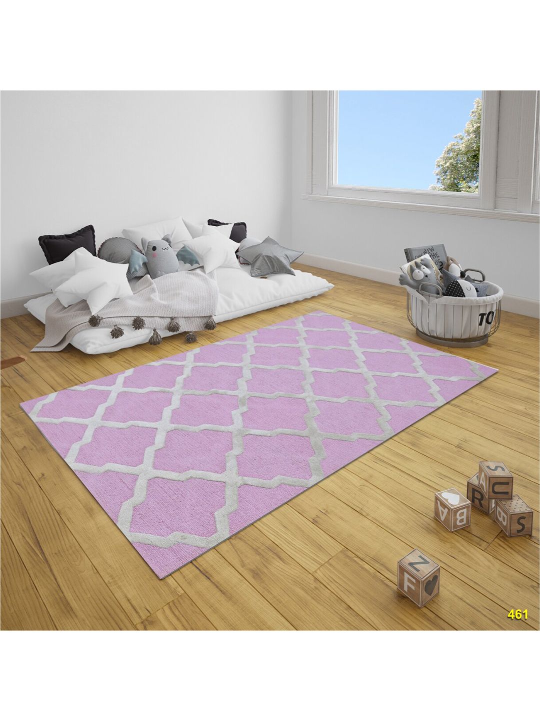 SANDED EDGE Pink & Grey Hand Tufted Woolen Floor Carpet Price in India