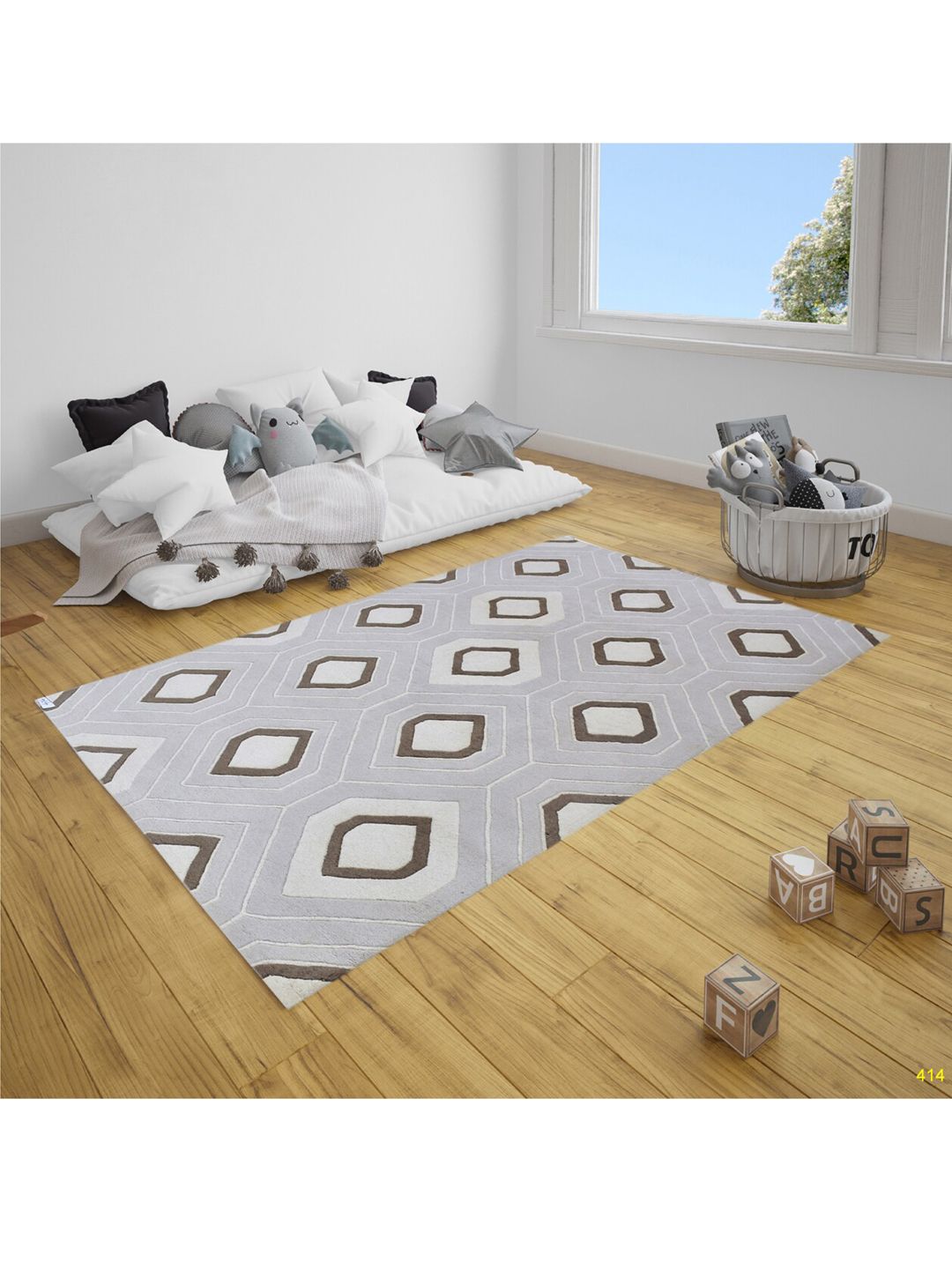 SANDED EDGE Grey & Brown Geometric Wool Floor Carpet Price in India