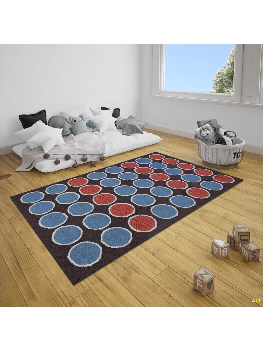 SANDED EDGE Blue & Red Hand Tufted Woolen Floor Carpet Price in India