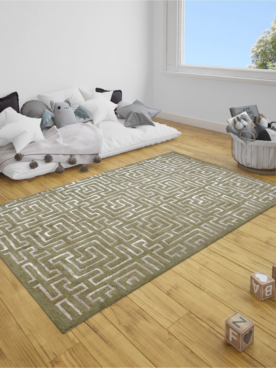 SANDED EDGE Brown & White Printed Woolen heavy Floor Carpet Price in India