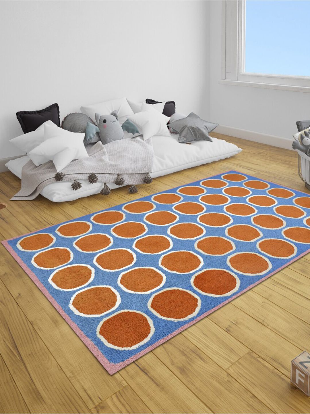 SANDED EDGE Rust & Blue Geometric Printed Rectangular Wool Carpets Price in India