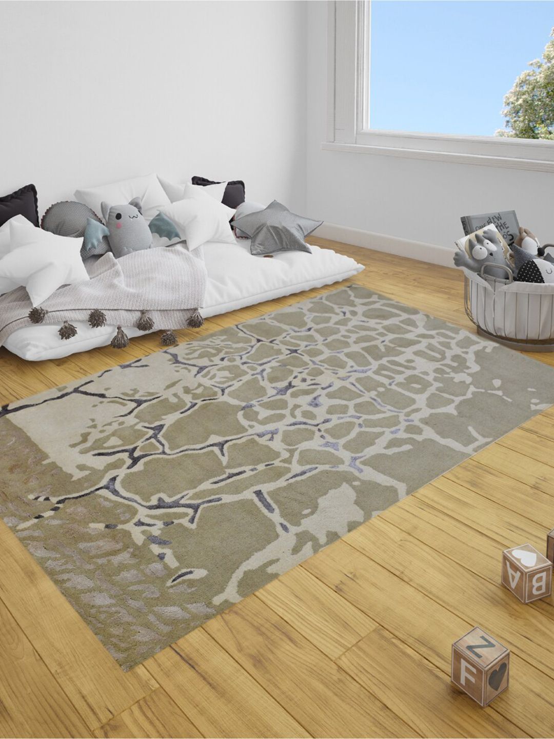 SANDED EDGE Grey & Brown Abstract Wool Floor Carpet Price in India