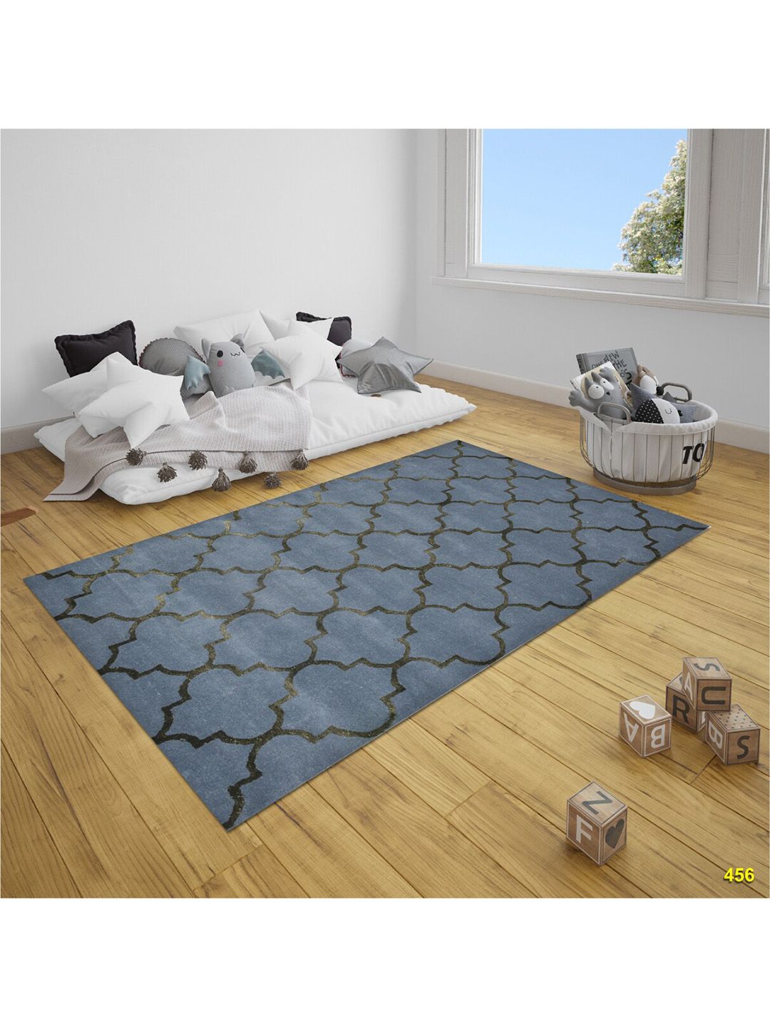 SANDED EDGE Blue & Black Printed Woolen Heavy Floor Carpet Price in India