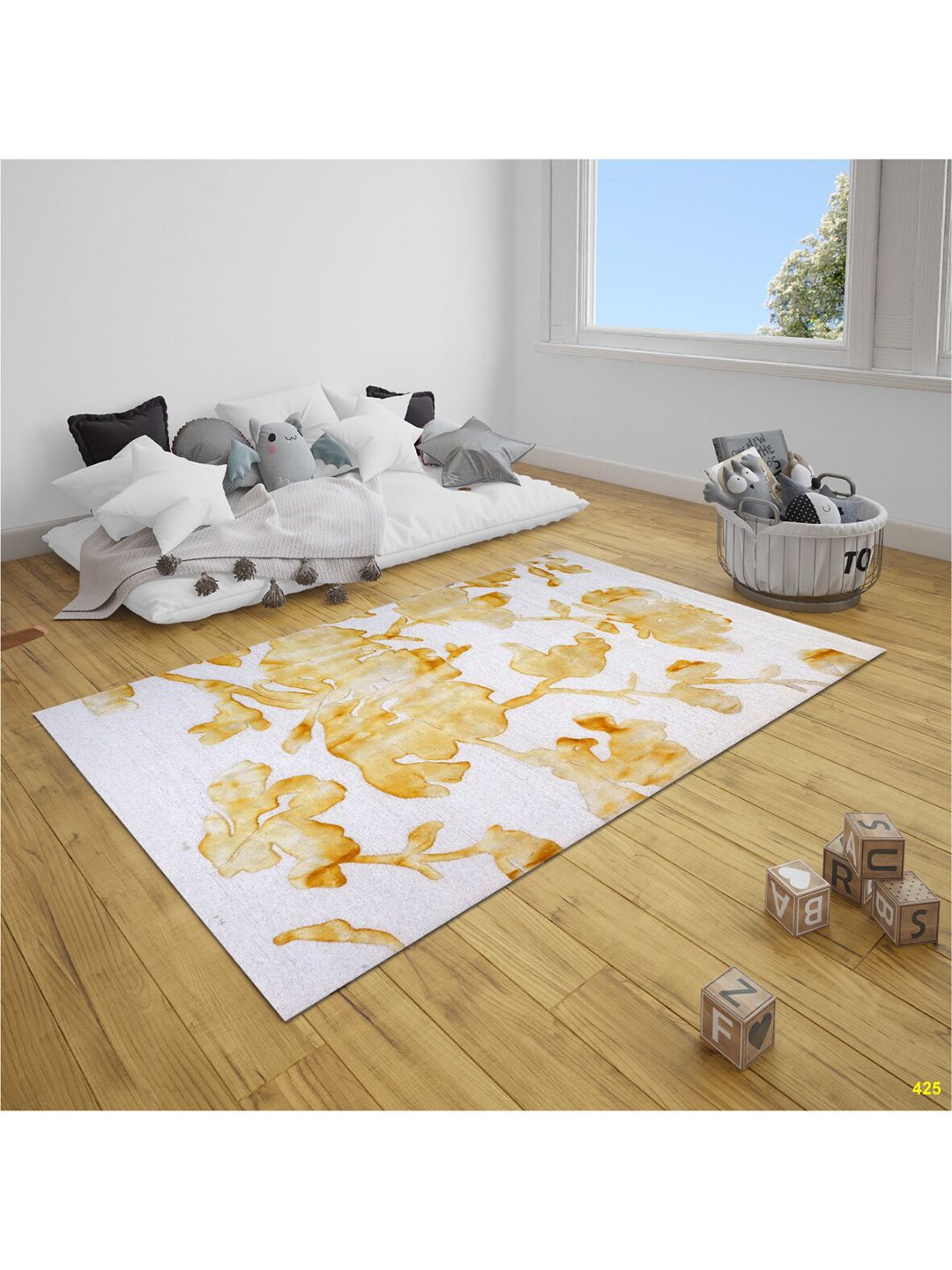 SANDED EDGE Yellow & White Printed Hand Tufted Woolen Floor Carpet Price in India