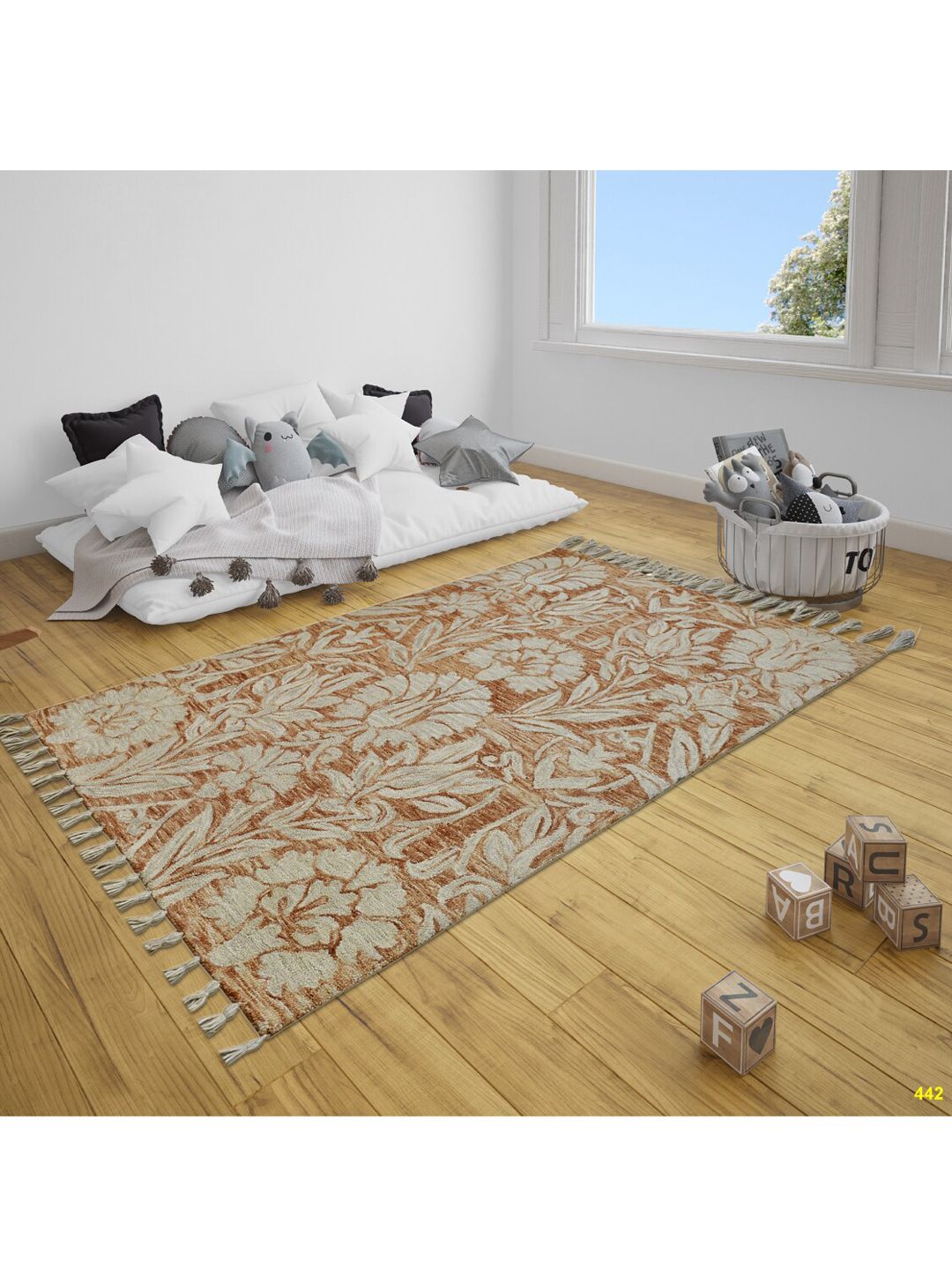 SANDED EDGE Red & Grey Floral Woollen Floor Carpets Price in India
