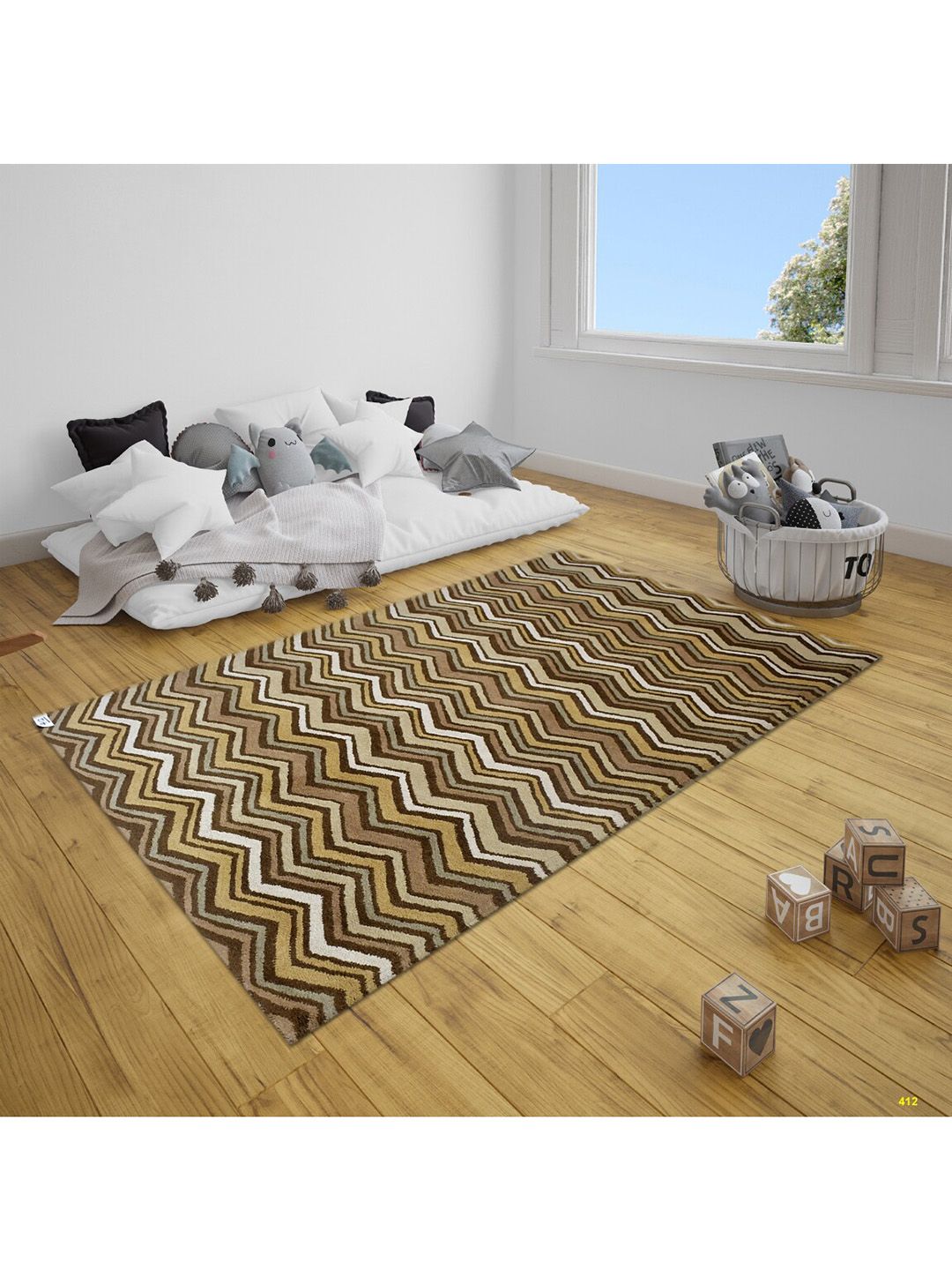 SANDED EDGE Brown & Beige Printed Woolen Heavy Floor Carpet Price in India