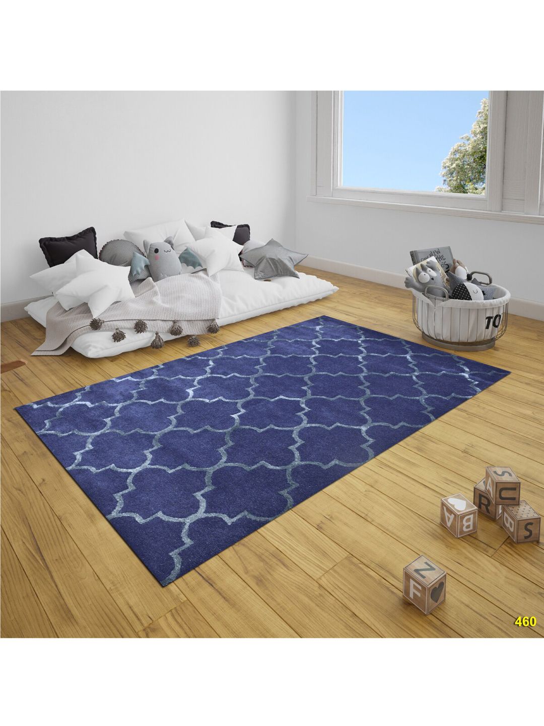 SANDED EDGE White & Blue Traditional Wool Floor Carpets Price in India