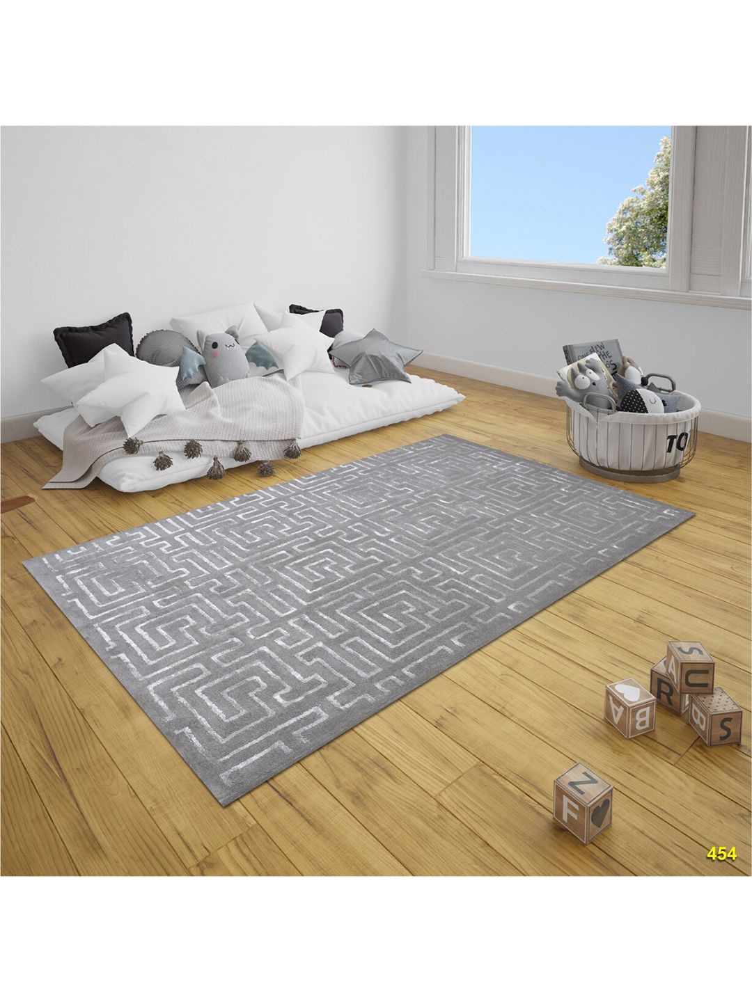 SANDED EDGE Grey Textured Wool Floor Carpets Price in India