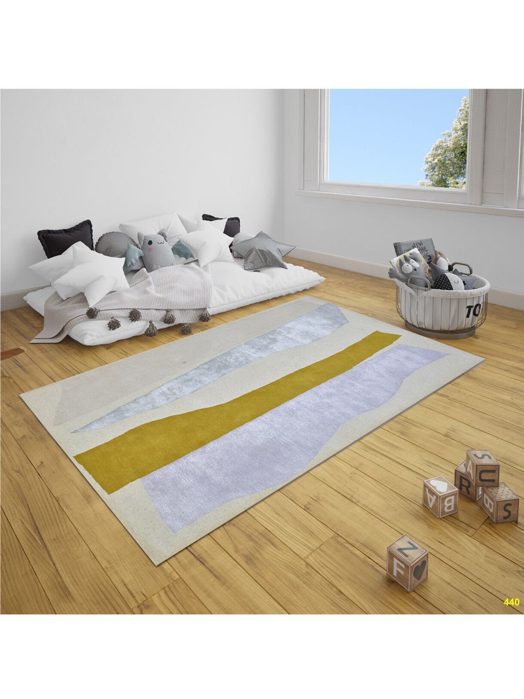 SANDED EDGE Blue & Mustard Yellow Abstract Wool Floor Carpet Price in India