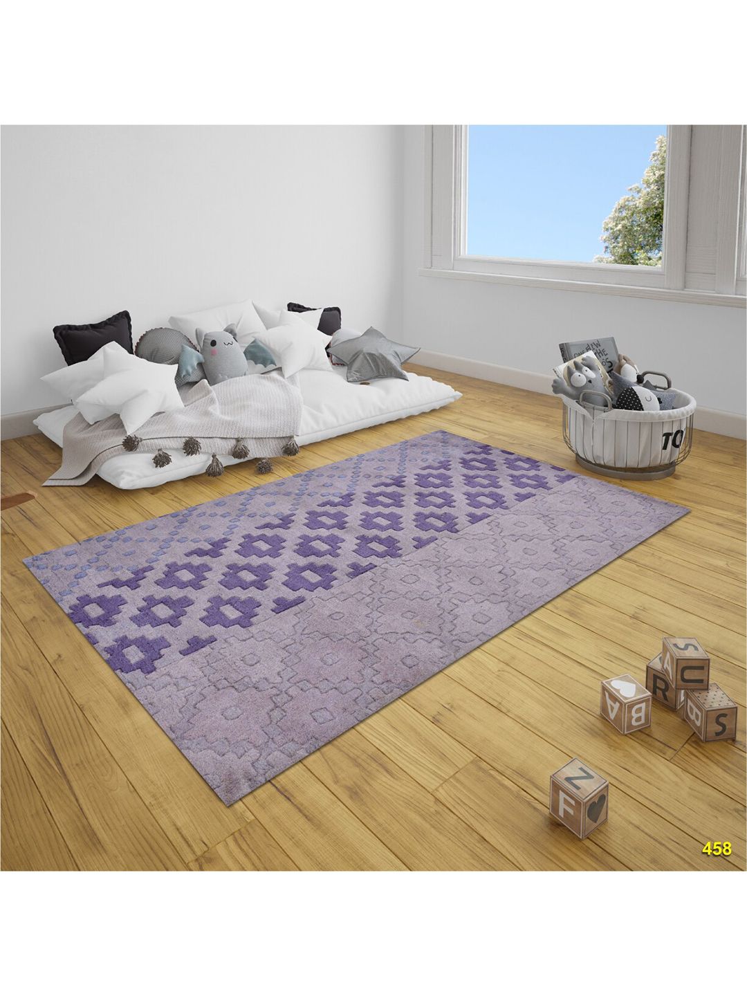 SANDED EDGE Purple Traditional Printed Rectangular Wool Carpet Price in India