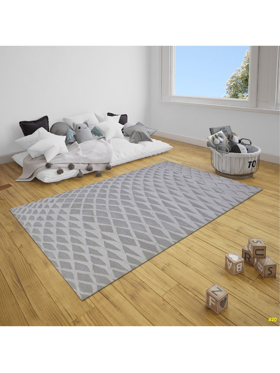 SANDED EDGE Grey Printed Woolen Heavy Floor Carpet Price in India