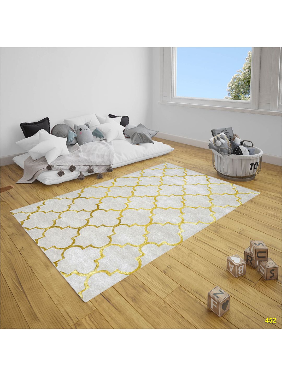 SANDED EDGE Yellow & White Traditional Wool Floor Carpets Price in India