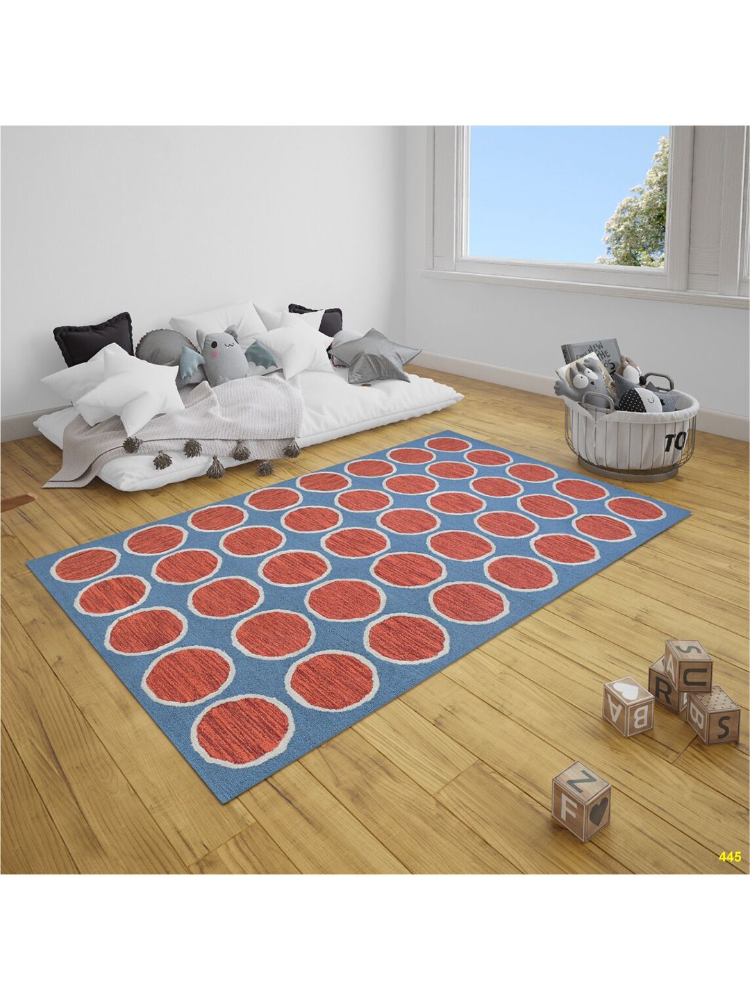 SANDED EDGE Red & Blue Geometric Printed Rectangular Wool Carpets Price in India