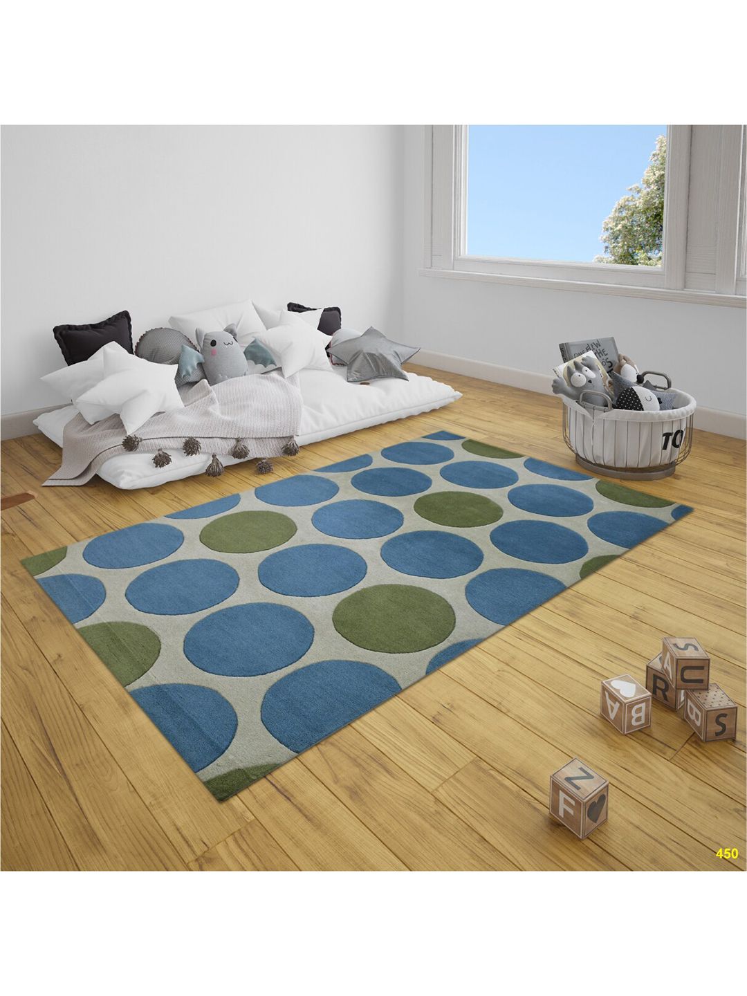SANDED EDGE Green & Blue Geometric Printed Rectangular Wool Carpets Price in India