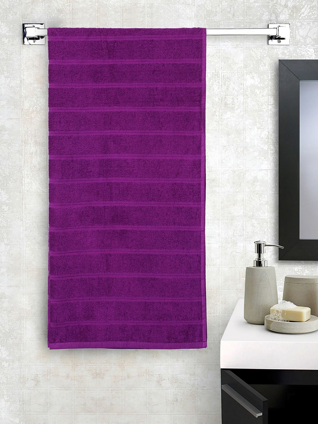 SPACES Violet Solid 260 GSM Pure Cotton Bath Towel Price in India