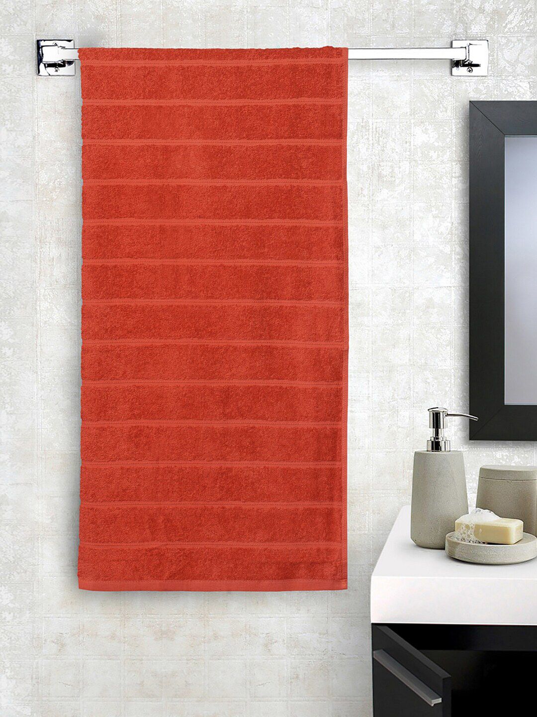 SPACES Red Solid Cotton Bath Towel Price in India