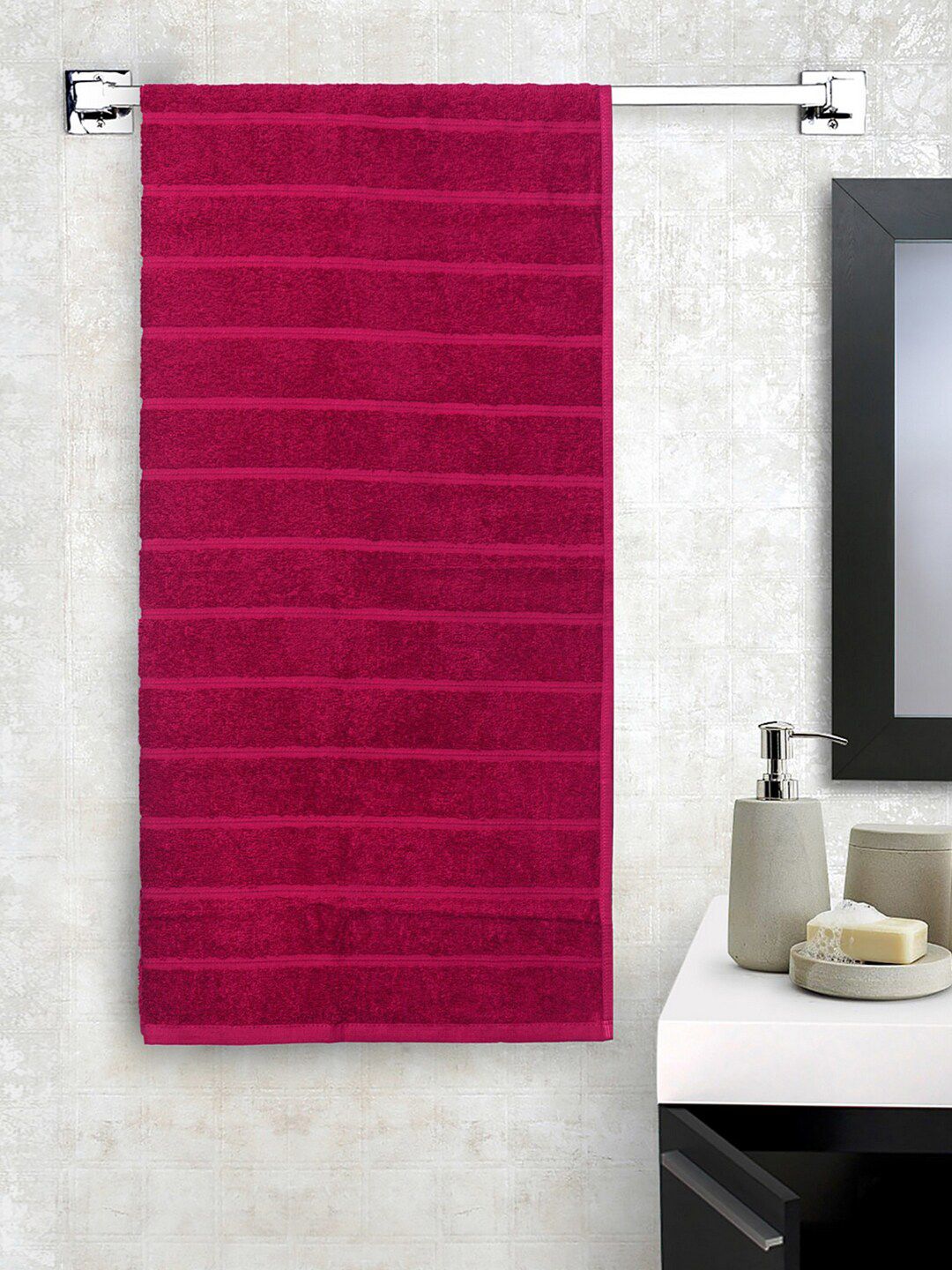 SPACES Red Solid 260 GSM Pure Cotton Nano Spun Bath Towel Price in India