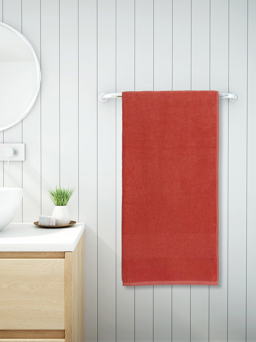 SPACES Red Solid Cotton Nano Spun 450 GSM Towel Price in India