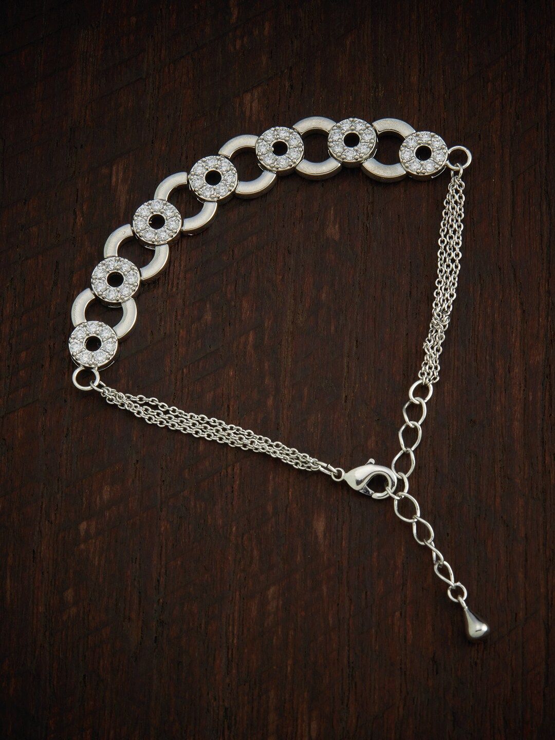 Kushal's Fashion Jewellery Women Silver-Toned & White Cubic Zirconia Rhodium-Plated Wraparound Bracelet Price in India