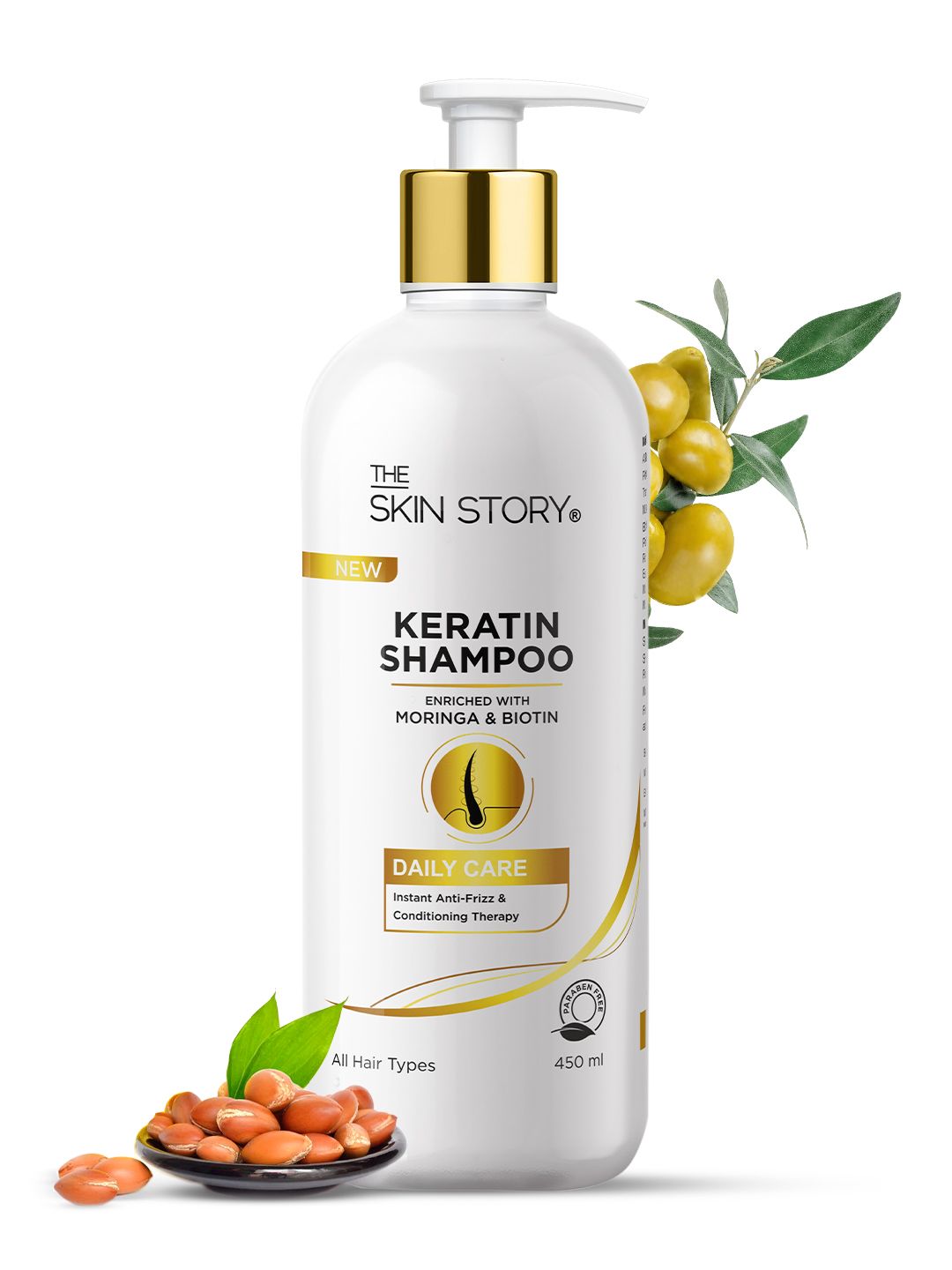 THE SKIN STORY Keratin Daily Care Instant Anti-Frizz Shampoo with Moringa & Biotin - 450ml