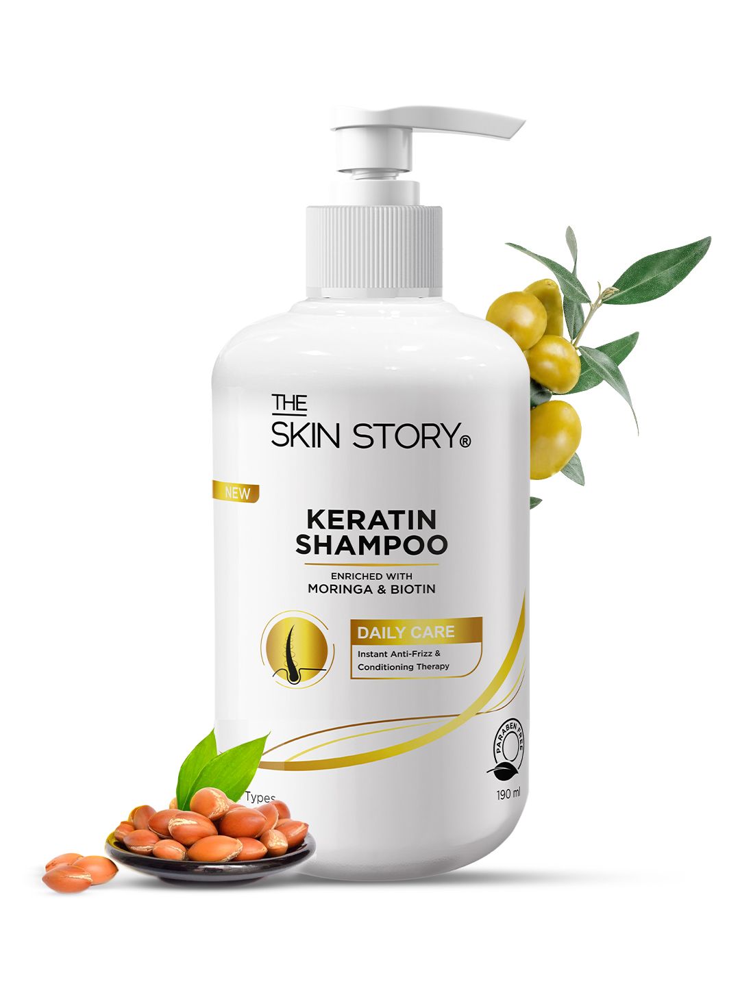 THE SKIN STORY Keratin Daily Care Instant Anti-Frizz Shampoo with Moringa & Biotin - 190ml