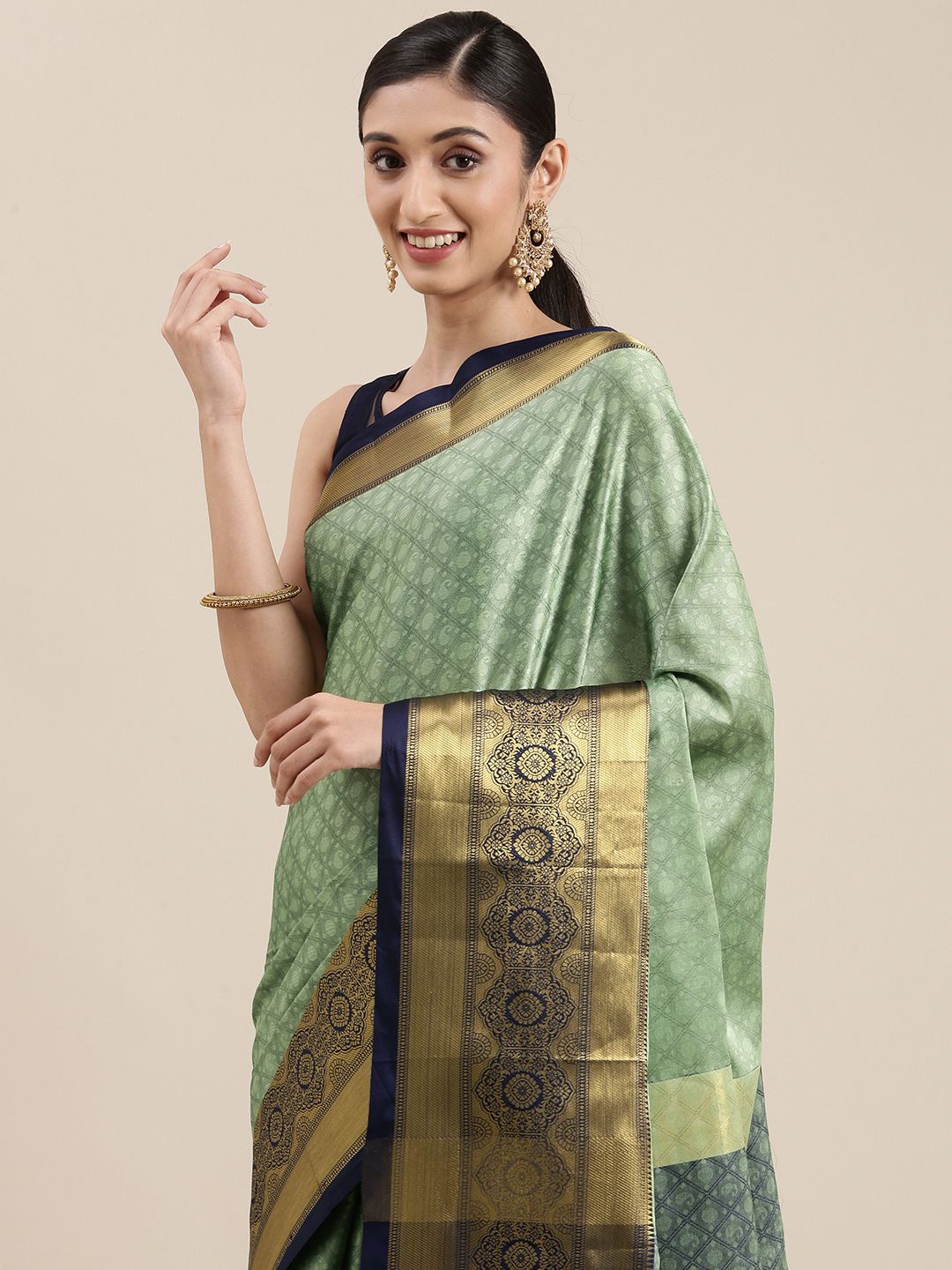 Mitera Green Ethnic Motifs Zari Silk Cotton Banarasi Saree Price in India