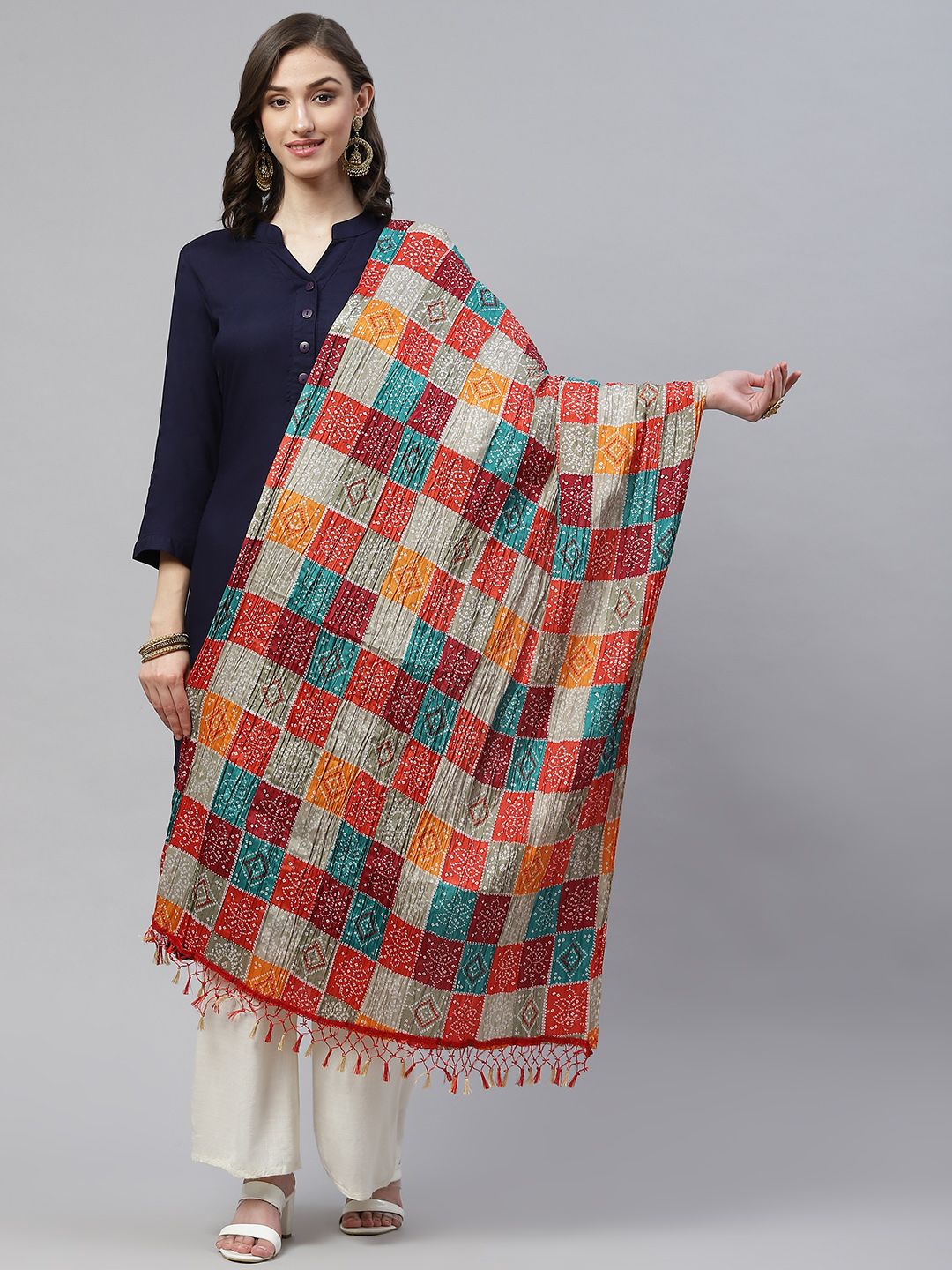 WEAVERS VILLA Multicoloured Printed Cotton Silk Dupatta Price in India
