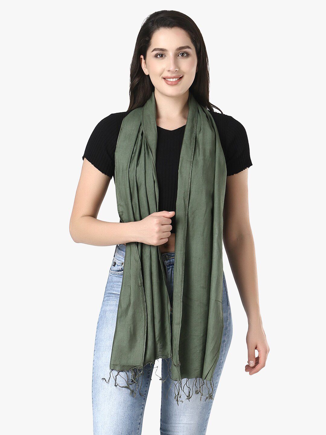 Adwitiya Collection Women Olive Green Stole Price in India