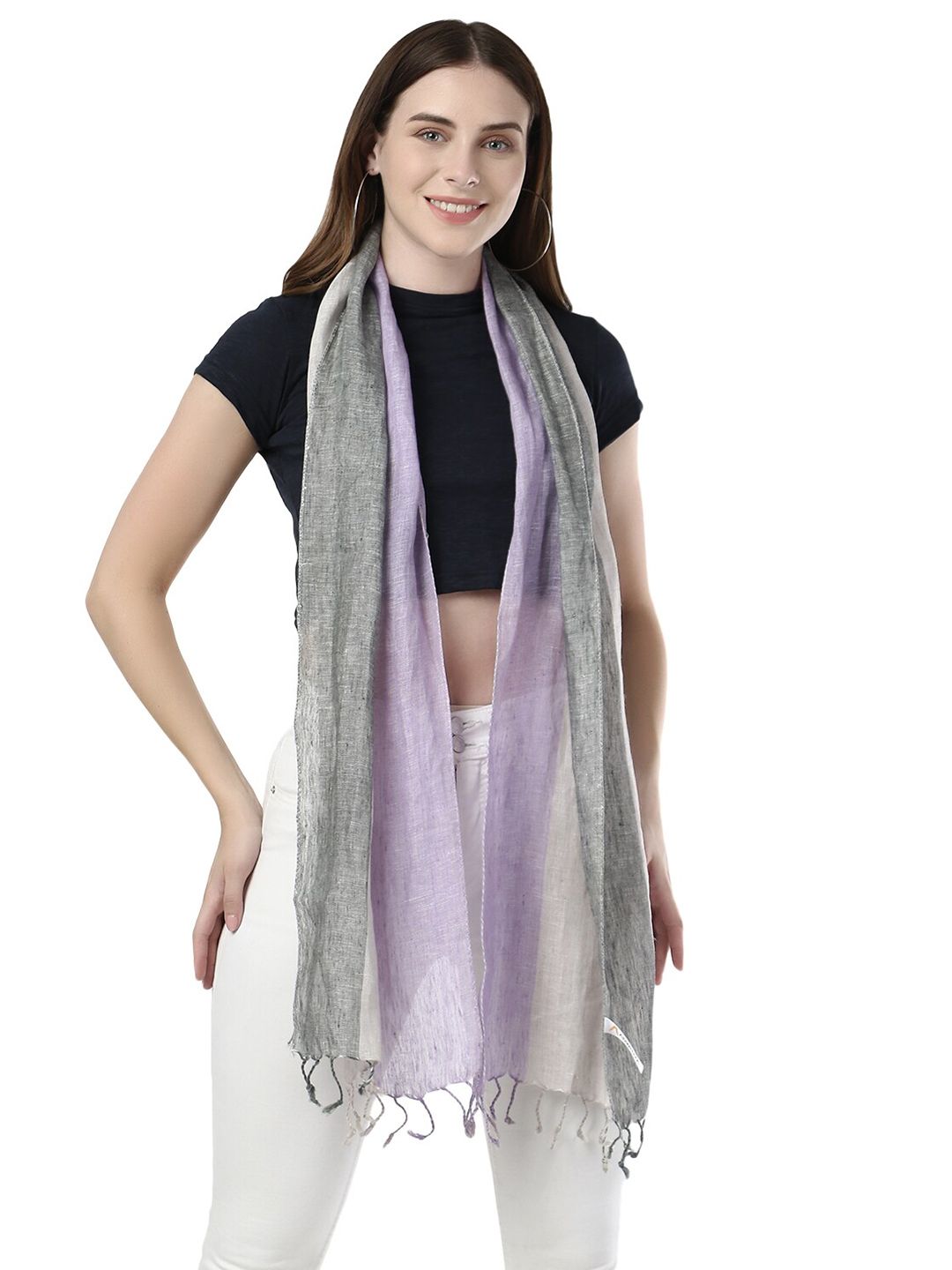 Adwitiya Collection Women Grey & Purple Striped Stole Price in India