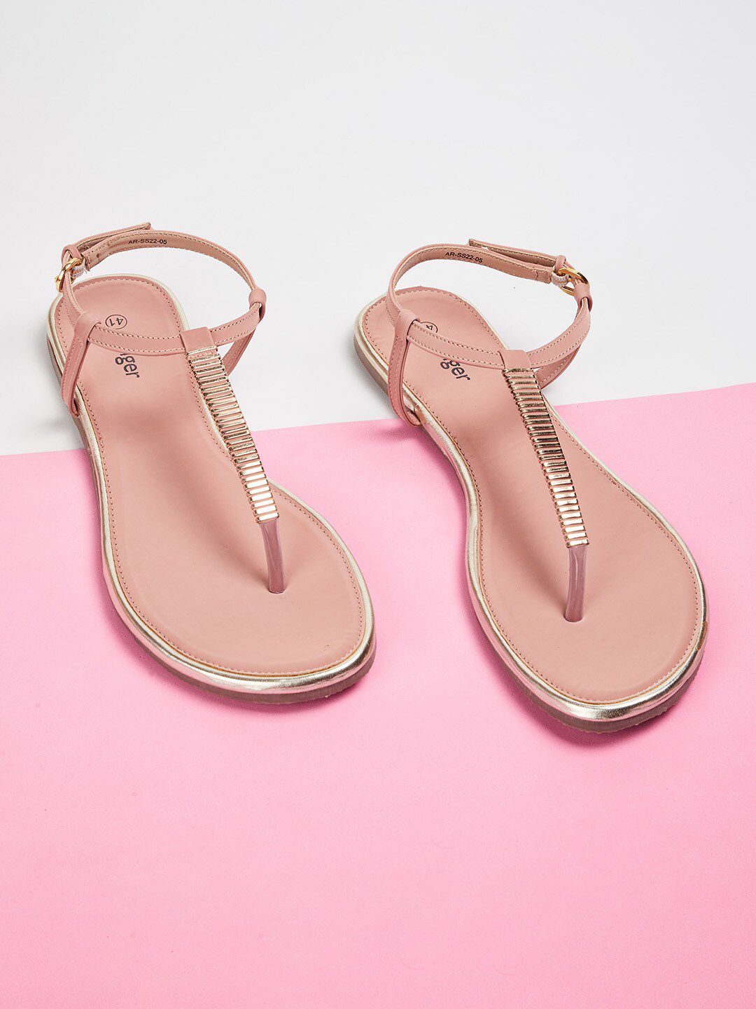 Ginger by Lifestyle Women Peach-Coloured T-Strap Flats Price in India