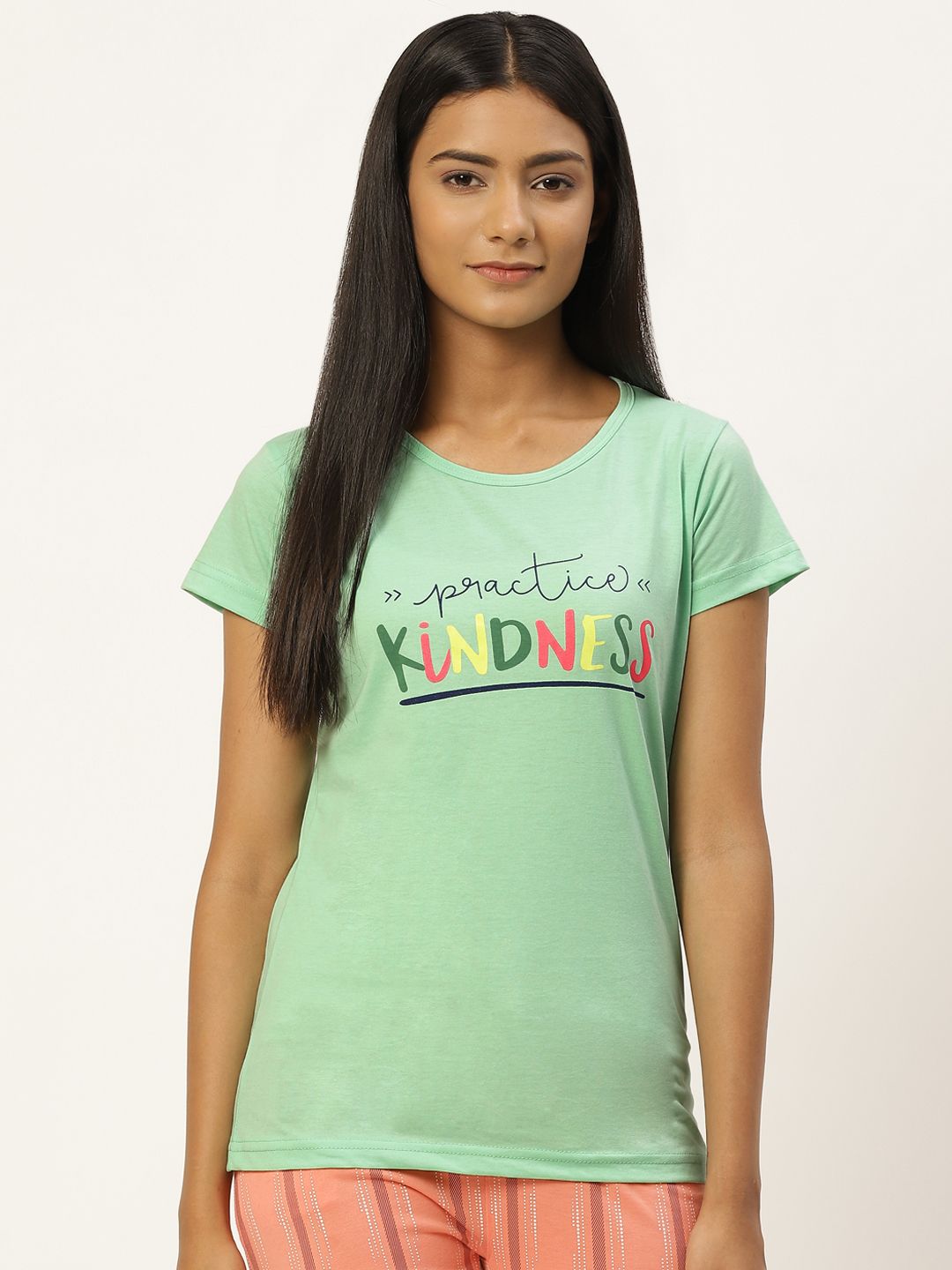 BROOWL Women Green Printed Cotton Lounge Tshirt Price in India