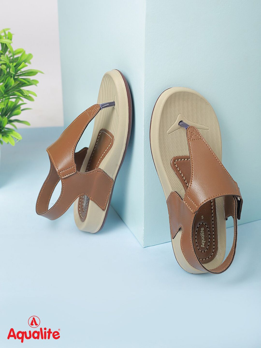 Aqualite Women Beige PU T-Strap Flats Price in India