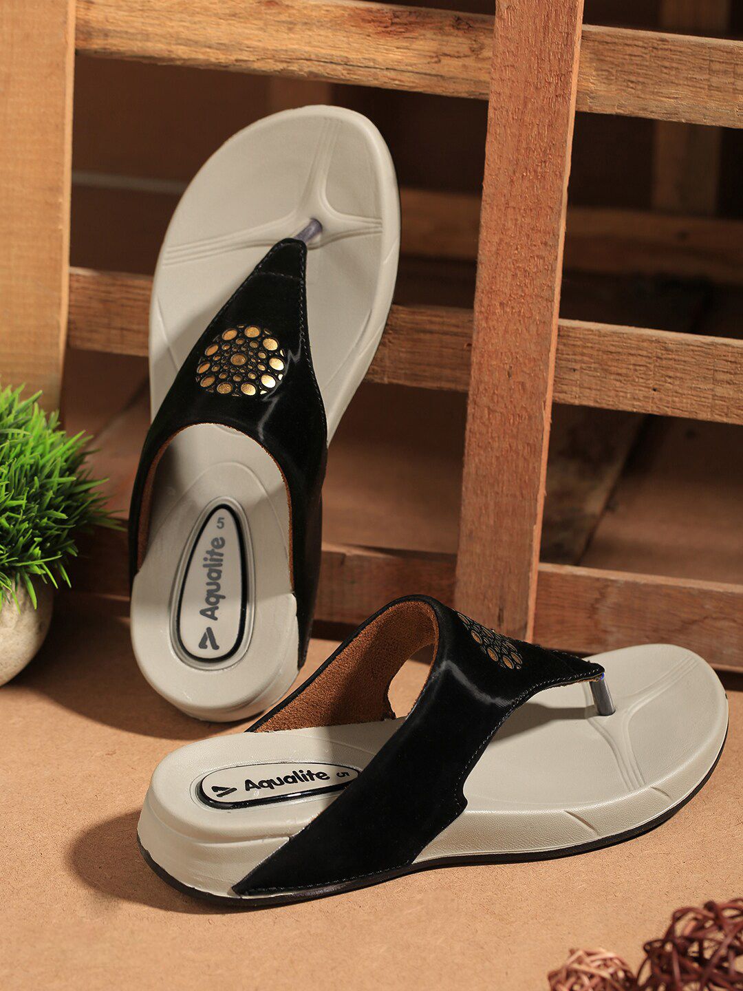 Aqualite Black & Beige PU Flatform Sandals Price in India