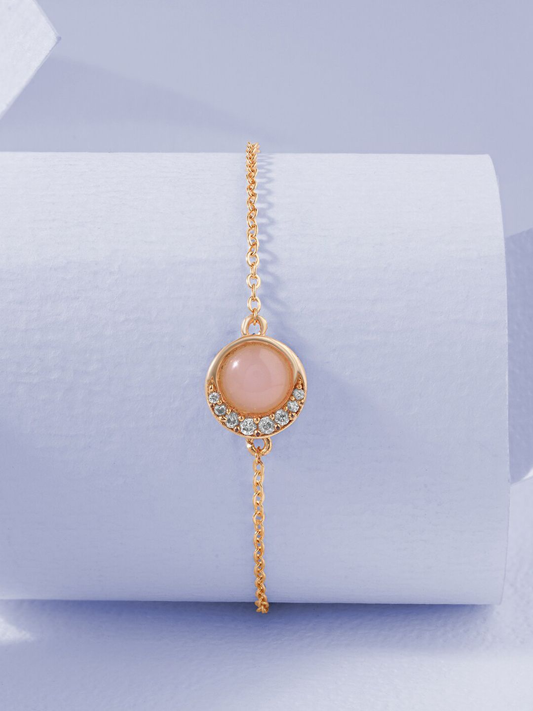 MINUTIAE Women Rose Gold Brass Onyx Rose Gold-Plated Link Bracelet Price in India