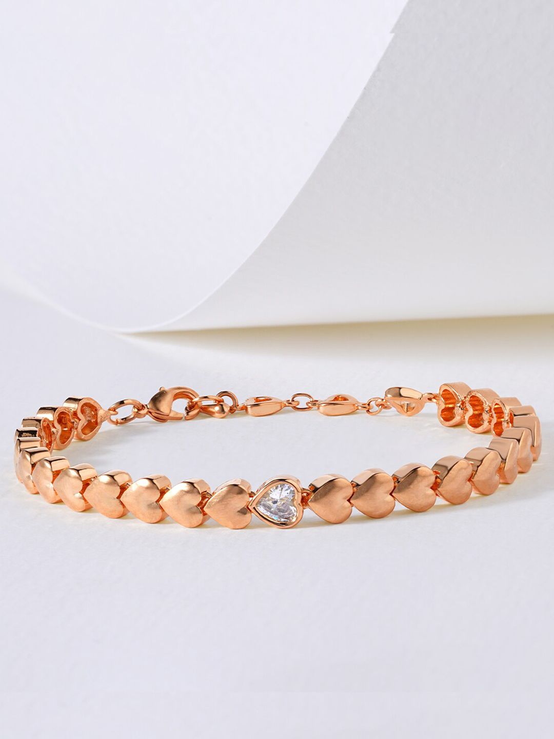 MINUTIAE Women Rose Gold Plated & White Brass Crystals Link Bracelet Price in India