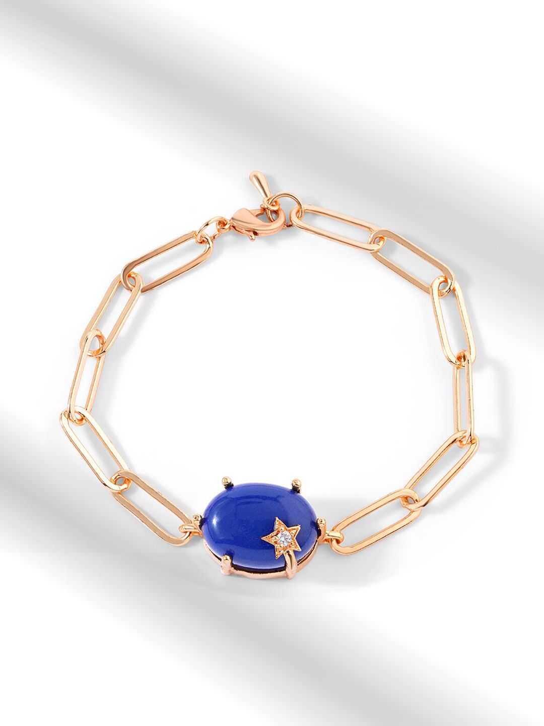 MINUTIAE Women Rose Gold & Blue Brass Lapis Lazuli Rose Gold-Plated Link Bracelet Price in India