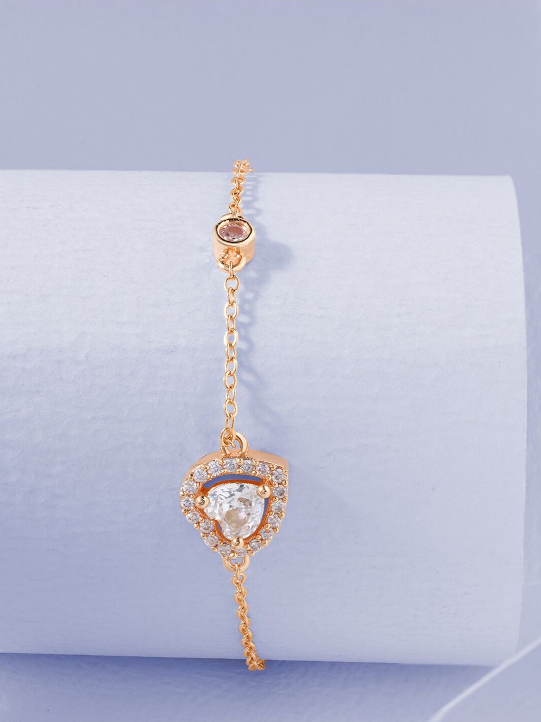 MINUTIAE Women Rose Gold Plated & White Brass Crystals Link Bracelet Price in India