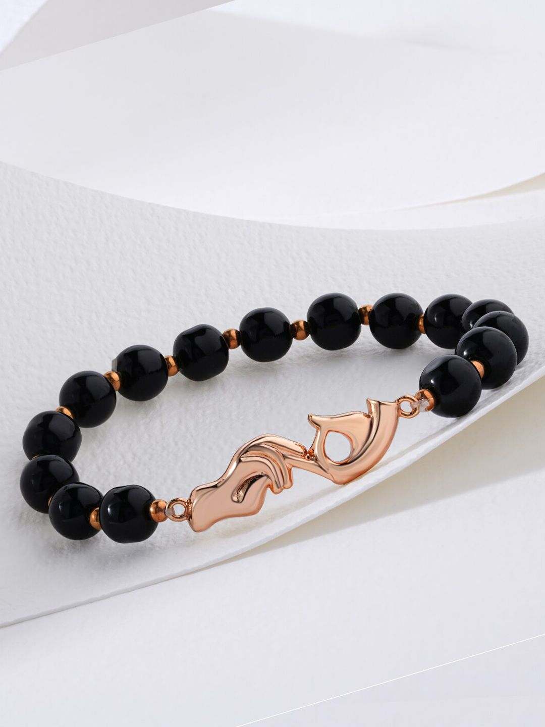 MINUTIAE Women Rose Gold & Black Brass Crystals Handcrafted Rose Gold-Plated Bracelet Price in India
